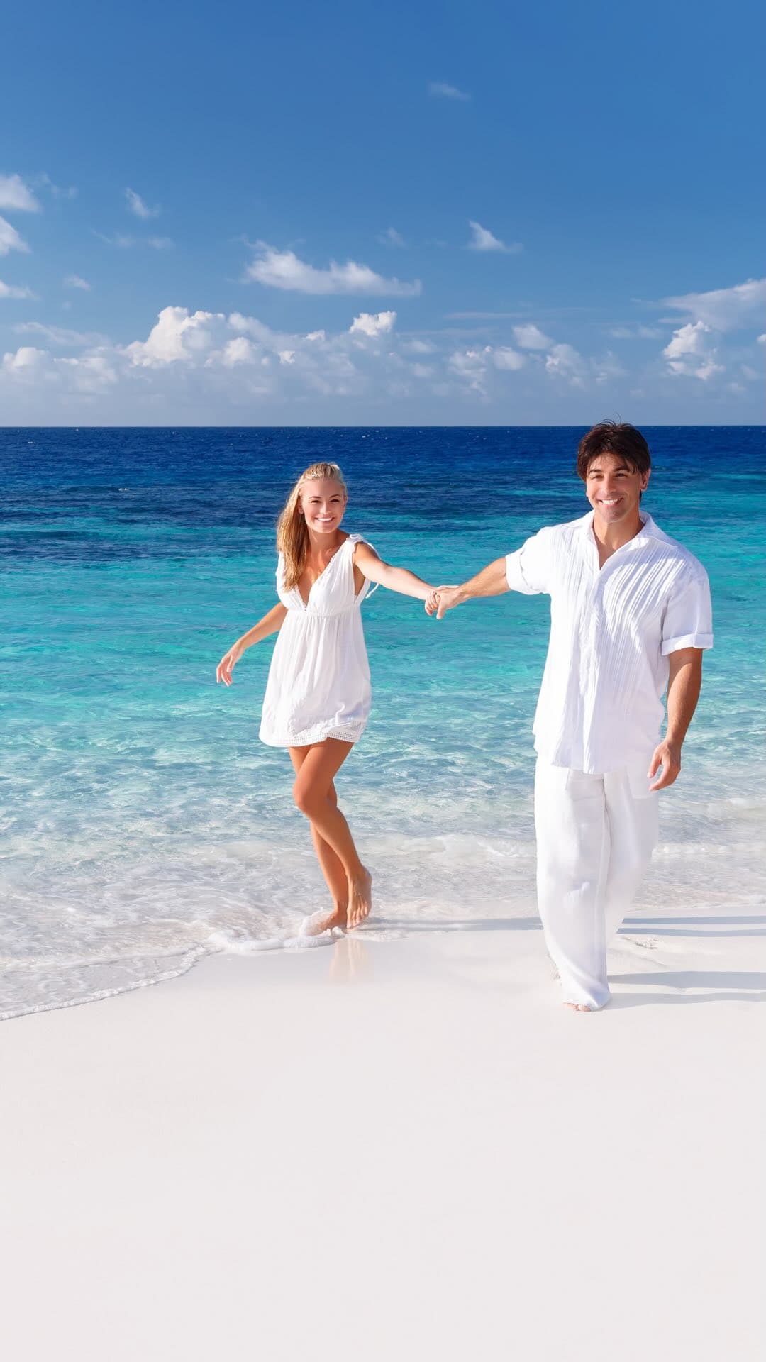 Casal caminhando na praia